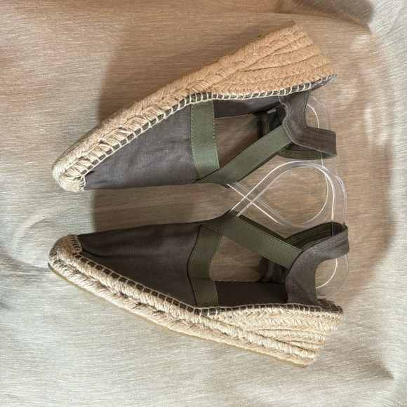 TONI PONS Sz 41 Canvas Elastic Top Espadrilles Wedges Sandals Olive & Grey NEW - Picture 5 of 9